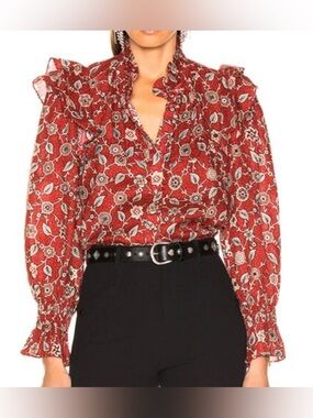 Isabel Marant Etoile Tedy Top Ruse Rust Floral Size 0-2/EU 34